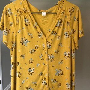 Old Navy Yellow Floral Button-Up Top – Size L